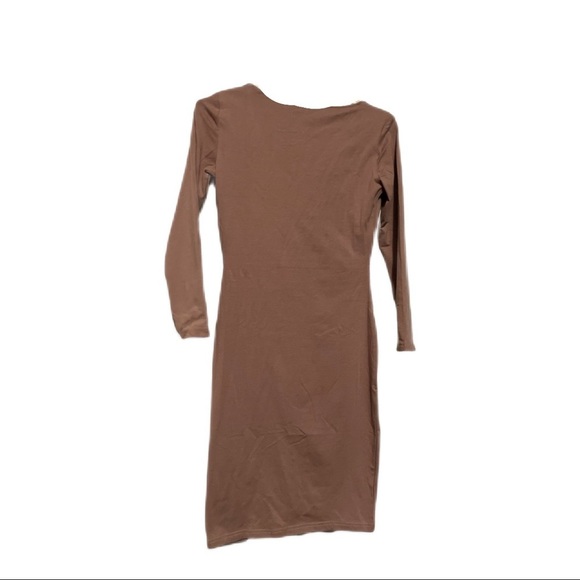 Mocha Brown Dress Contrast Trim Bodycon Stretch Sexy Business Casual Small - Picture 3 of 5